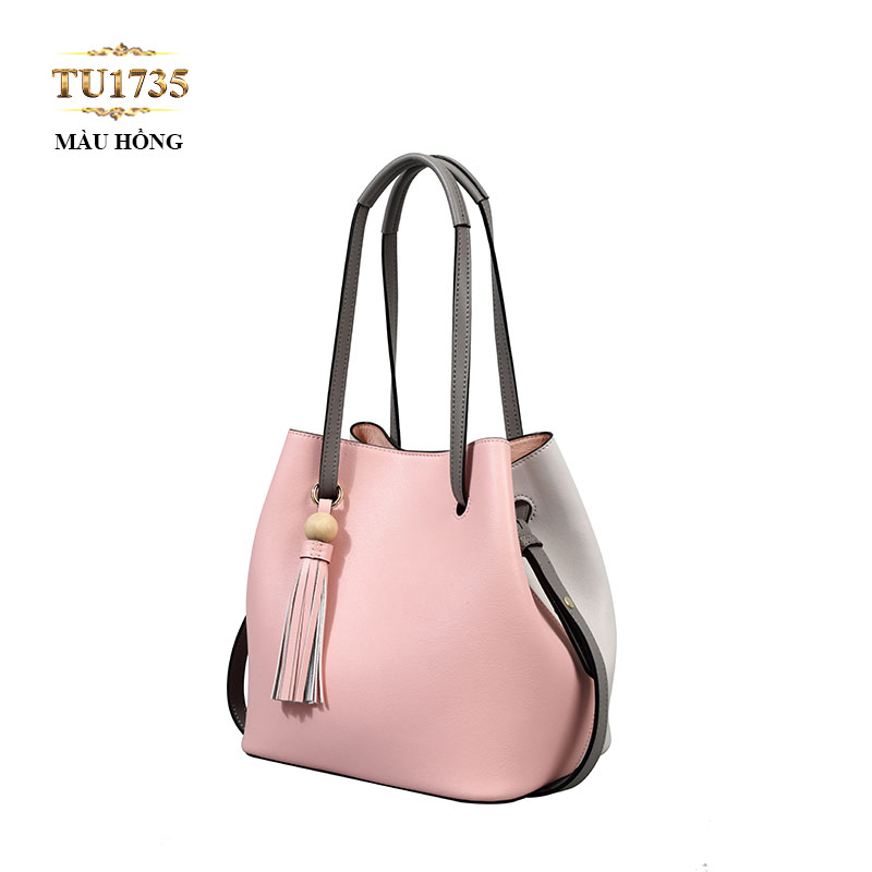 Túi xách bucket da màu hồng thời trang TU1735